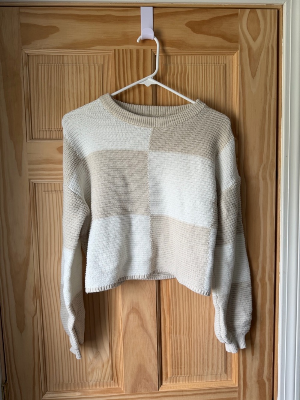 moon & madison Cream and Beige Colorblock Crewneck Sweater